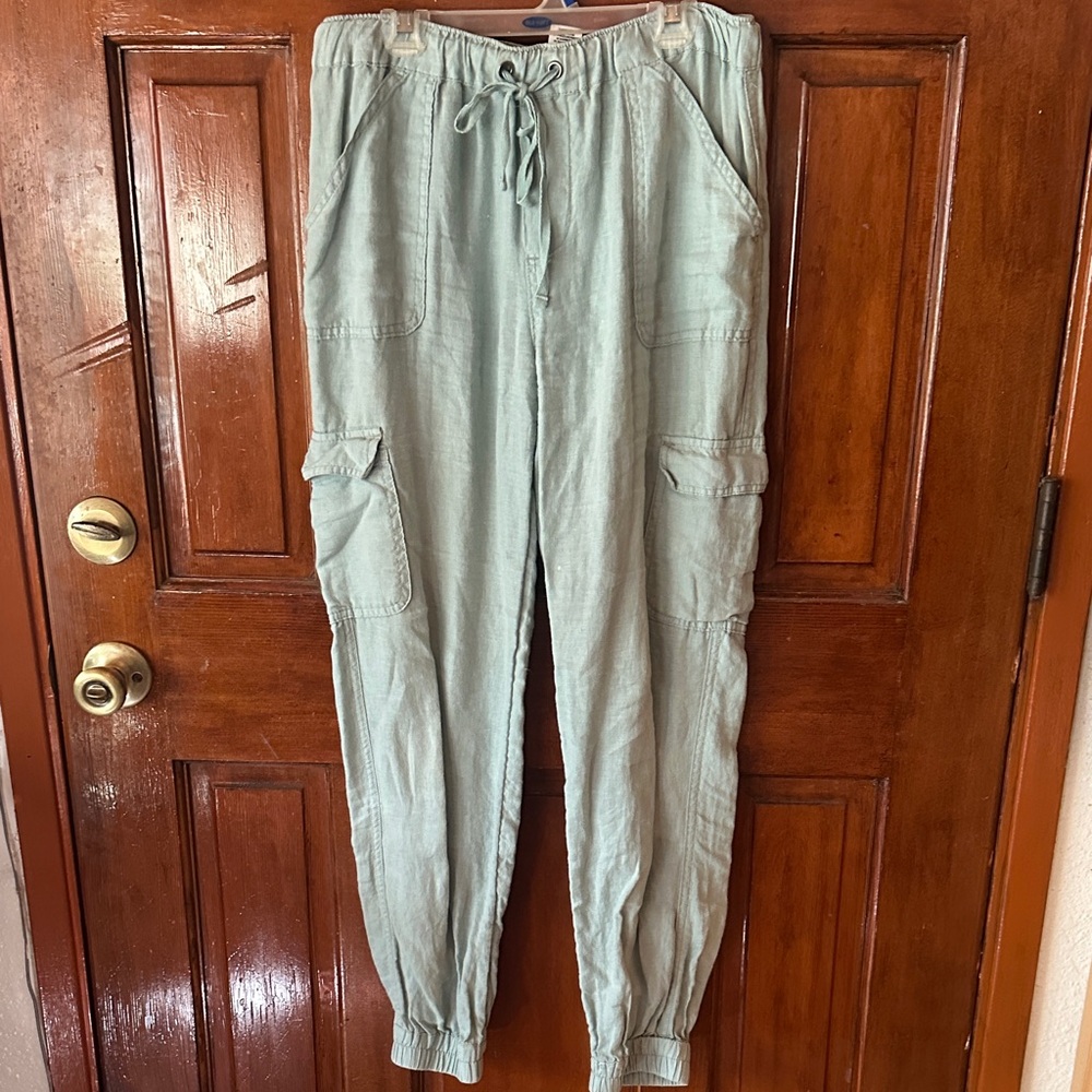 Women’s Linen Light Green Cargo Pants